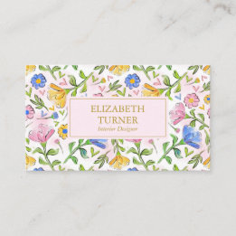 Elegant Chic Blush Roze Geel Blauw Bloemen Patroon Visitekaartje