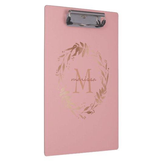 Elegant Chic Blush Roze Gold Monogram Klembord (Rechts)