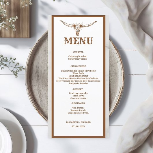 Elegant & Chic Boho Western Cowboy Bruiloft Menu