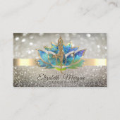 Elegant Chic Bokeh Gold, Blue Lotus Yoga Girl Visitekaartje (Voorkant)