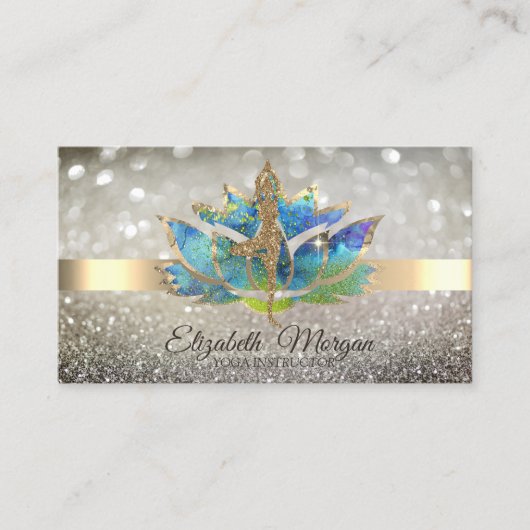 Elegant Chic Bokeh Gold, Blue Lotus Yoga Girl Visitekaartje (Voorkant)