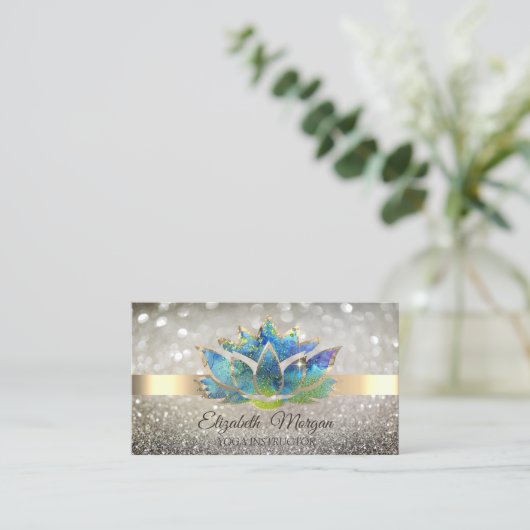 Elegant Chic Bokeh Gold, Blue Lotus Yoga Visitekaartje (Staand voorkant)