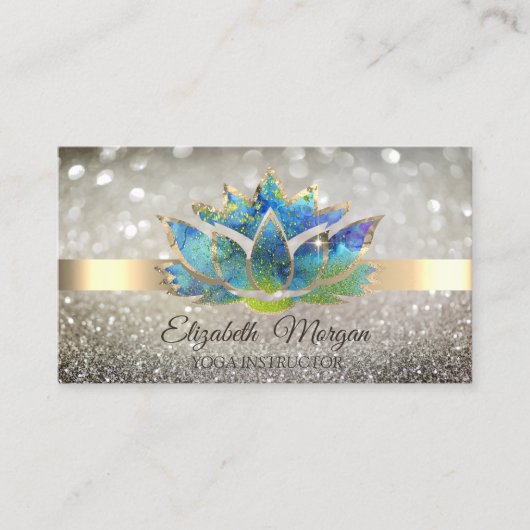 Elegant Chic Bokeh Gold, Blue Lotus Yoga Visitekaartje (Voorkant)