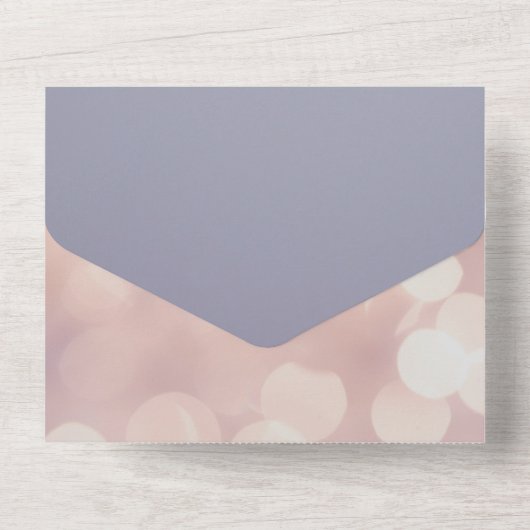 Elegant chic bokeh licht de klastige weddenschap a all in one uitnodiging (Achterkant)