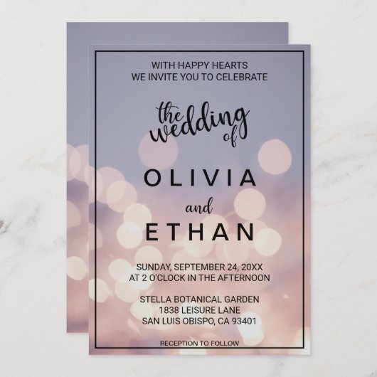 Elegant chic bokeh licht een leselijke bruiloft-ui kaart (Voorkant / Achterkant)