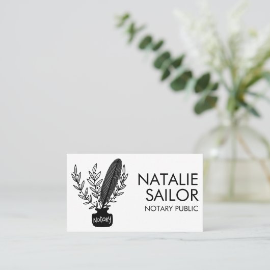 Elegant Chic Botanical Quill Logo Notarisch publie Visitekaartje (Staand voorkant)