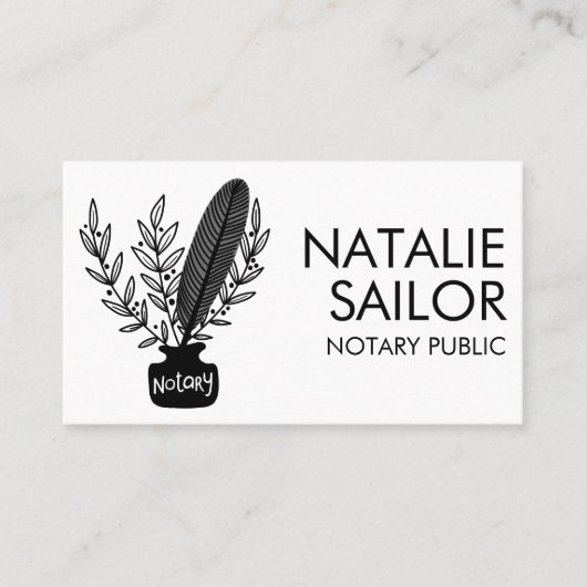 Elegant Chic Botanical Quill Logo Notarisch publie Visitekaartje (Voorkant)