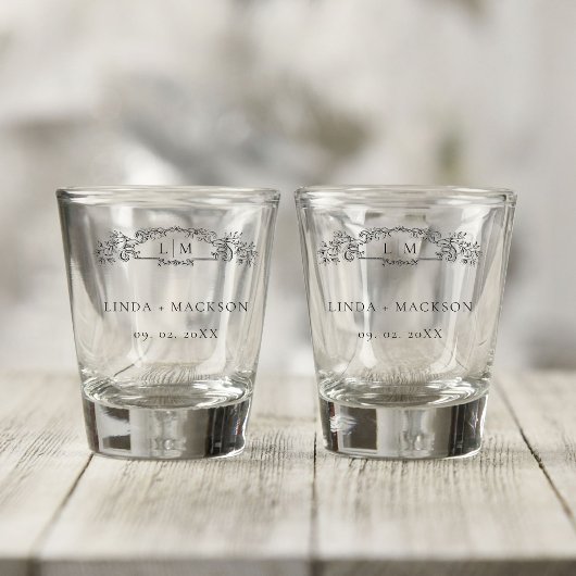 Elegant & Chic botanisch wapen monogram trouwdag Shot Glas