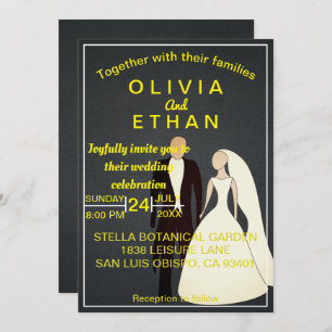 Elegant chic bride and groom Wedding Invitation Kaart