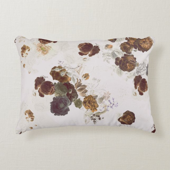 Elegant Chic Brown beige Rozen Floral Toile Accent Kussen (Voorkant)