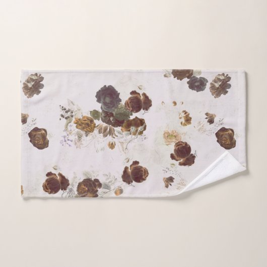 Elegant Chic Brown beige Rozen Floral Toile Bad Handdoek (Handdoek)