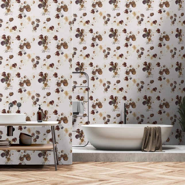Elegant Chic Brown beige Rozen Floral Toile Behang (Badkamer)