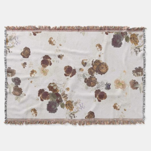 Elegant Chic Brown beige Rozen Floral Toile Deken (Voorkant)