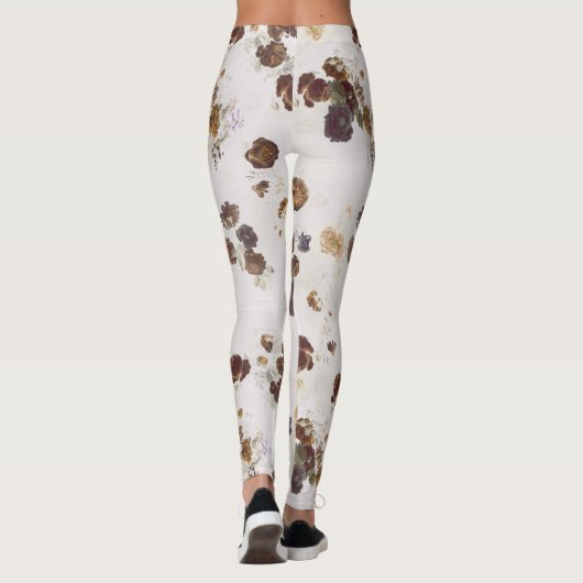 Elegant Chic Brown beige Rozen Floral Toile Leggings (Achterkant)