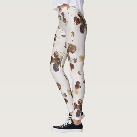 Elegant Chic Brown beige Rozen Floral Toile Leggings (Links)