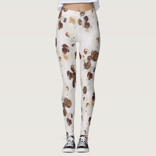 Elegant Chic Brown beige Rozen Floral Toile Leggings (Voorkant)