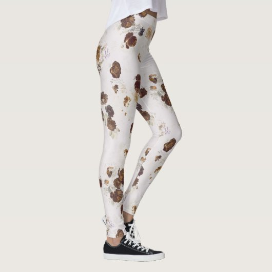 Elegant Chic Brown beige Rozen Floral Toile Leggings (Rechts)