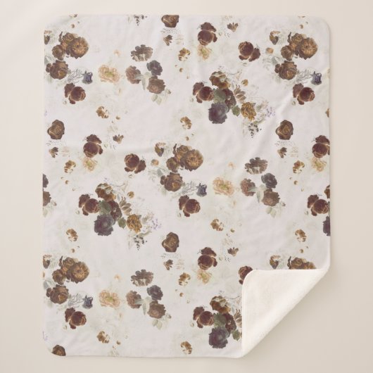 Elegant Chic Brown beige Rozen Floral Toile Sherpa Deken (Voorkant)