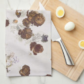 Elegant Chic Brown beige Rozen Floral Toile Theedoek (Quarter Fold)