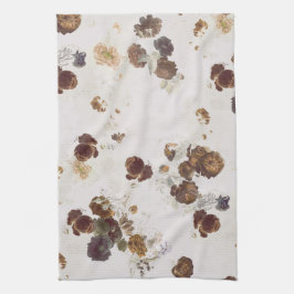 Elegant Chic Brown beige Rozen Floral Toile Theedoek