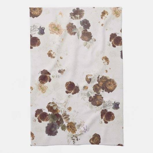 Elegant Chic Brown beige Rozen Floral Toile Theedoek (Verticaal)