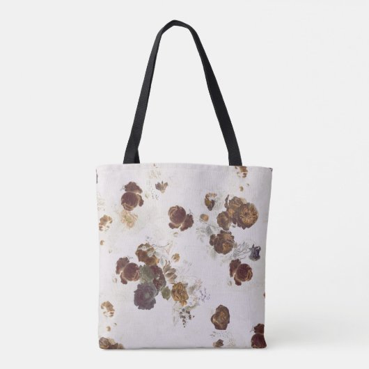Elegant Chic Brown beige Rozen Floral Toile Tote Bag (Achterkant)
