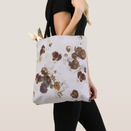 Elegant Chic Brown beige Rozen Floral Toile Tote Bag