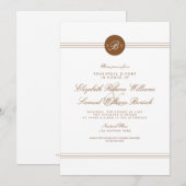 Elegant Chic Brown White Monogram Rehearsal Invite Kaart (Voorkant / Achterkant)