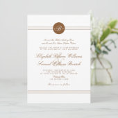 Elegant Chic Brown White Monogram Wedding Invite Kaart (Staand voorkant)