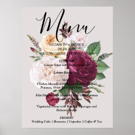 Elegant chic burgundy floral Menu Sign Poster