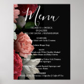 Elegant chic burgundy floral Menu Sign Poster (Voorkant)