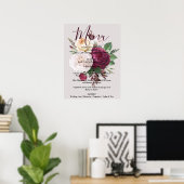 Elegant chic burgundy floral Menu Sign Poster (Thuiskantoor)