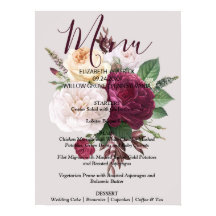 Elegant chic burgundy floral Menu Sign