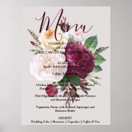 Elegant chic burgundy floral Menu Sign Poster