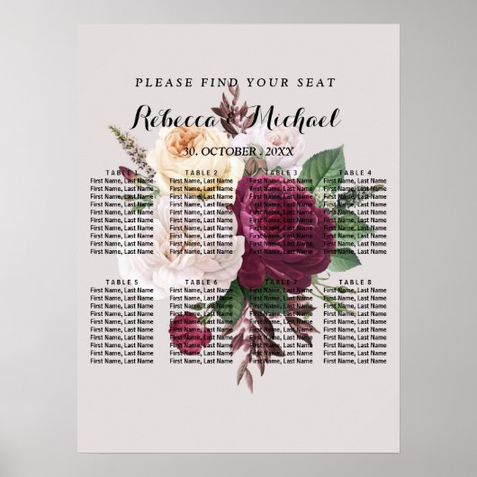 Elegant chic burgundy floral poster (Voorkant)