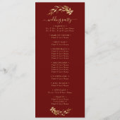 Elegant Chic Burgundy Gold Foliage Wedding Programmakaart (Achterkant)