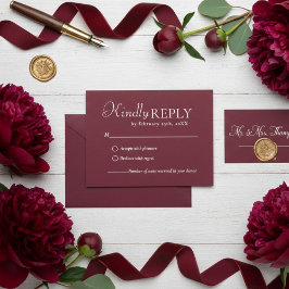 Elegant & Chic Burgundy & Ivory wedding RSVP Card Kaartje
