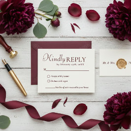 Elegant & Chic Burgundy & Ivory wedding RSVP Card Kaartje