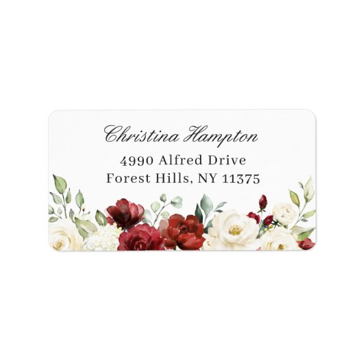 Elegant Chic Burgundy Red White Ivory Floral Etiket (Voorkant)