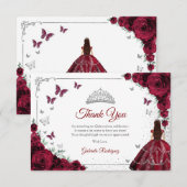 Elegant Chic Burgundy Roses Silver Quinceanera Bedankkaart (Voorkant / Achterkant)