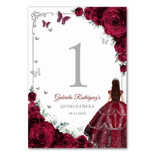 Elegant Chic Burgundy Roses Silver Quinceanera Kaart (Voorkant)