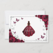 Elegant Chic Burgundy Silver Quinceanera Reply RSVP Kaartje (Achterkant)