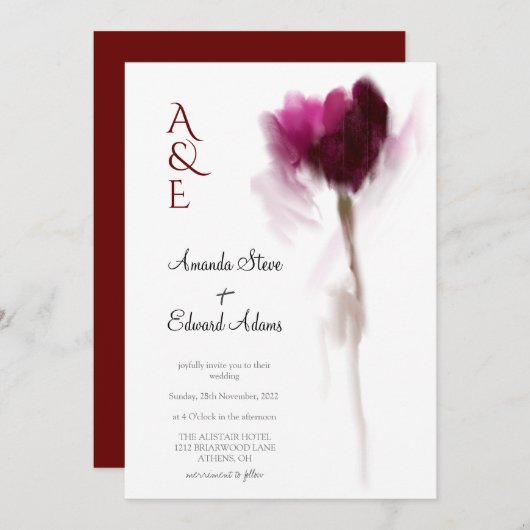 Elegant Chic Burgundy Tulip Floral Wedding Kaart (Voorkant / Achterkant)
