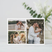 elegant chic calligraphy bruiloft 3 foto's collage bedankkaart (Staand voorkant)