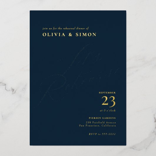 Elegant Chic Calligraphy Rehearsal Dinner Invitati Folie Uitnodiging (Voorkant)