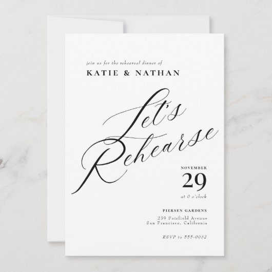 Elegant Chic Calligraphy Rehearsal Dinner Kaart (Voorkant)