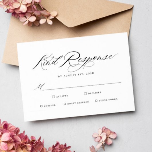 Elegant Chic Calligraphy Wedding Meal Choices RSVP Kaartje
