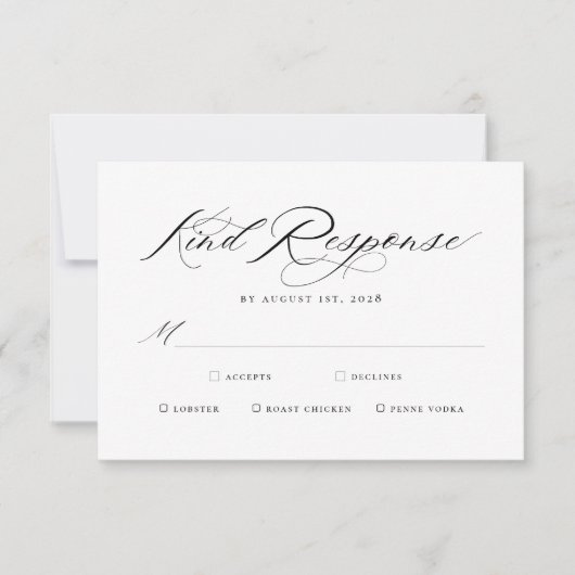 Elegant Chic Calligraphy Wedding Meal Choices RSVP Kaartje (Voorkant)