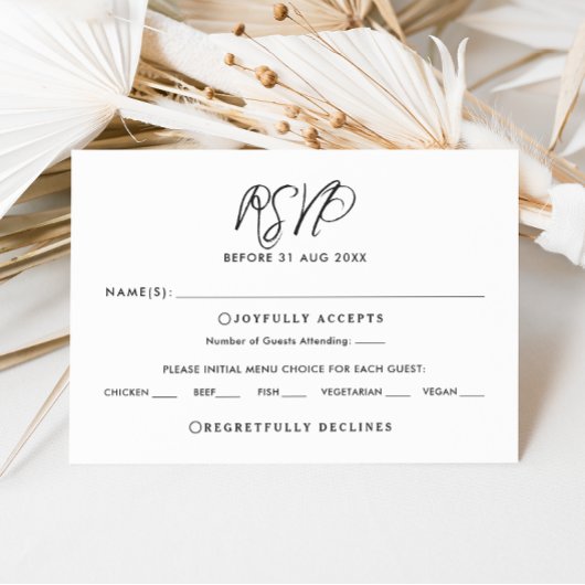 Elegant Chic Calligraphy Wedding RSVP Kaart