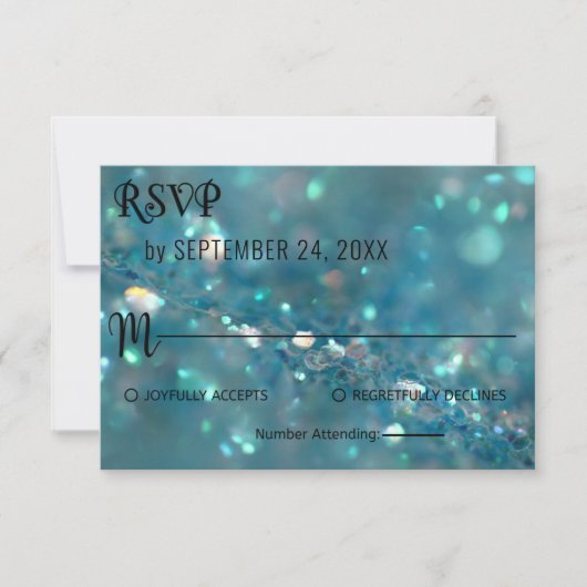 Elegant chic classy blue glitter Wedding RSVP Kaar (Voorkant)